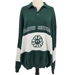 Pacsun Petal Knit Jumper – XL, White & Green, Slouchy Fit Unisex Rugby